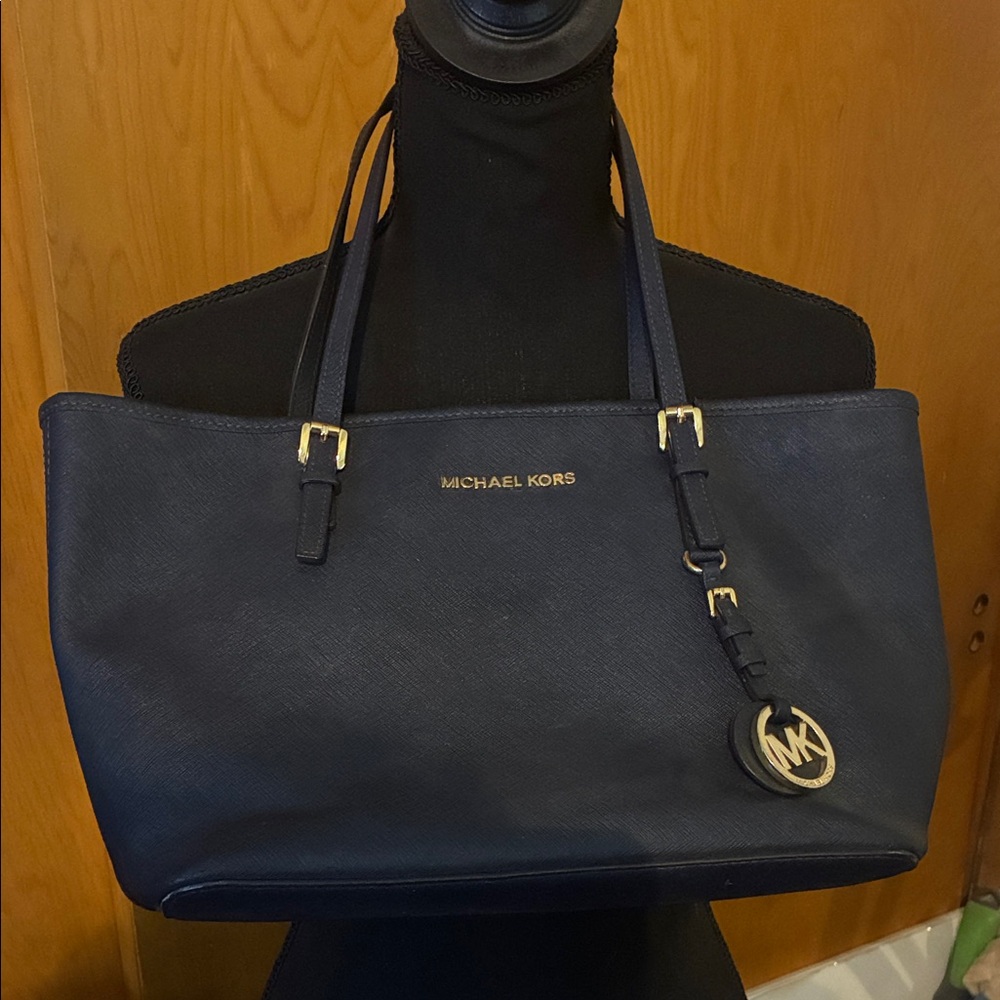 Michael Kors Dark Blue Tote with Gold Accents